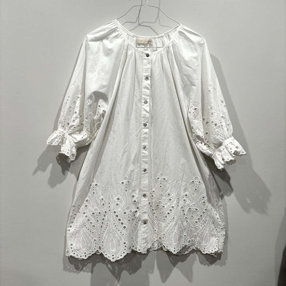 Natalie Martin White Eyelet Embroidered Dress Button Front XS - Picture 10 of 13
